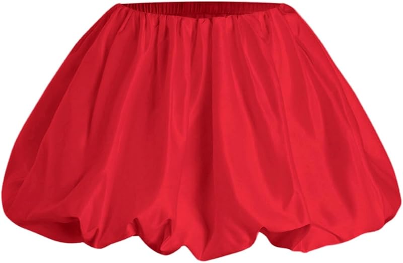 Women's Y2K Bubble Mini Skirt Low Waist Ruffle Short Hem A Line Pleated Balloon Skirt Bloomers