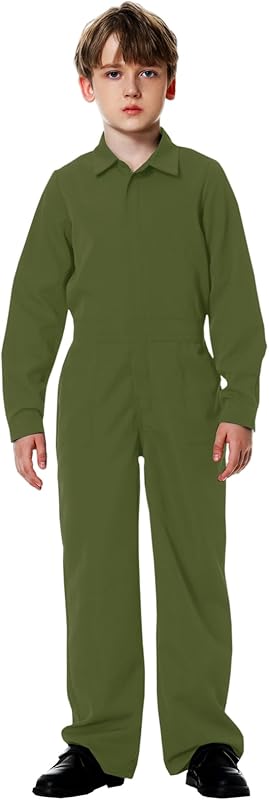 AOBUTE Kids Halloween Boys Solid Color Jumpsuit with Pockets 3-14 Years