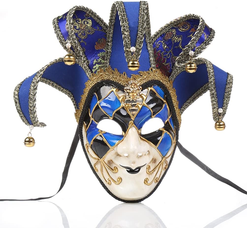 Venetian Full Face Mask for Cosplay, Masquerade, Carnival, Halloween - Blue Plaid Eye Design, Synthetic Material, 17.32 X 6.29 X 3.93 Inches