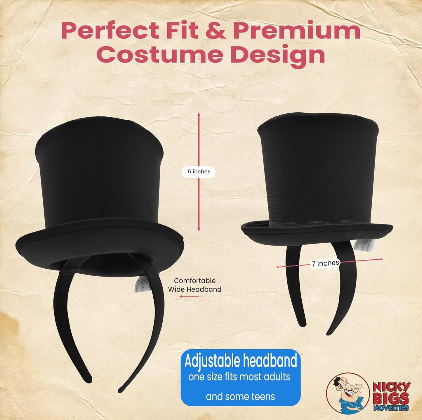 Nicky Bigs Novelties Adult Mini Top Hat Headband, One Size