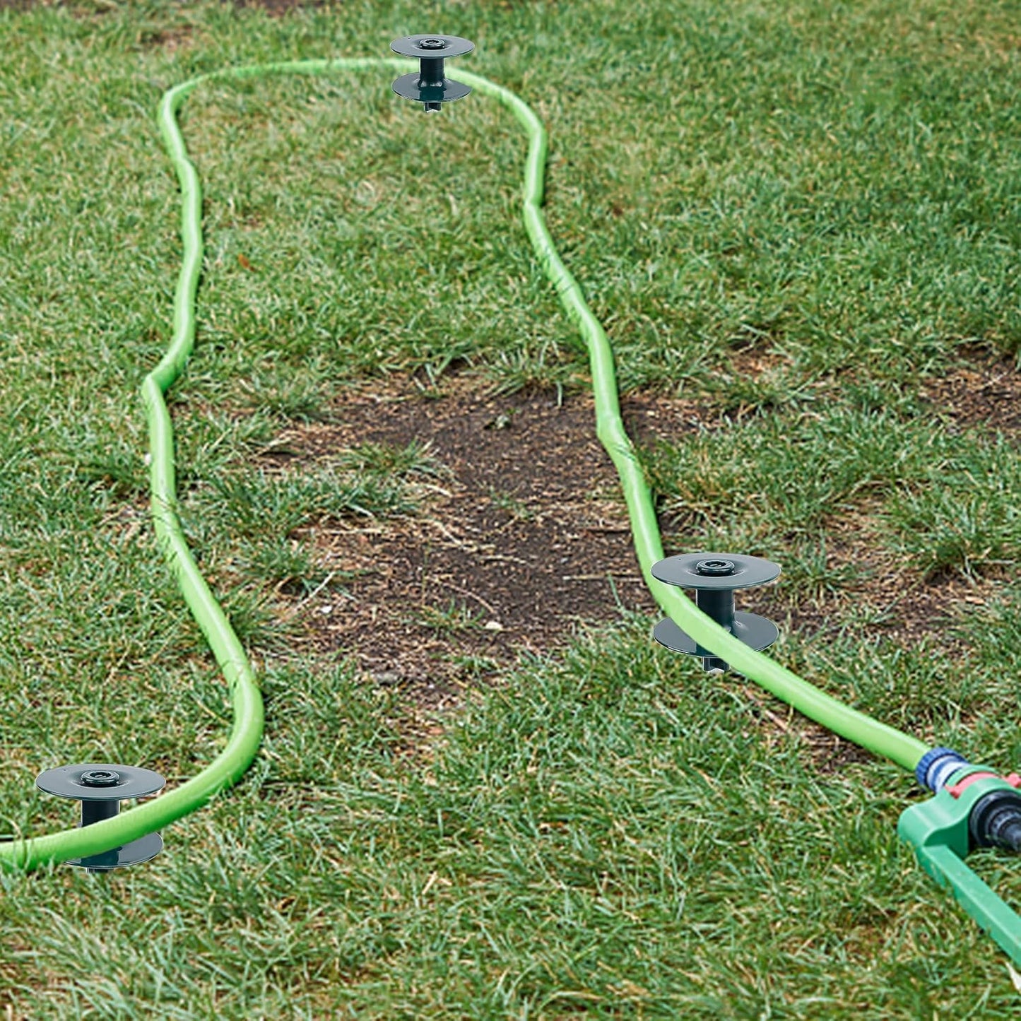 Twinkle Star 10 Inch Garden Hose Guide Spike, Rust Free Zink Sturdy Metal Stake, Heavy Duty Dark Green Spin Top, Keeps Garden Hose Out of Flower beds, for Plant Protection, 2 Pack