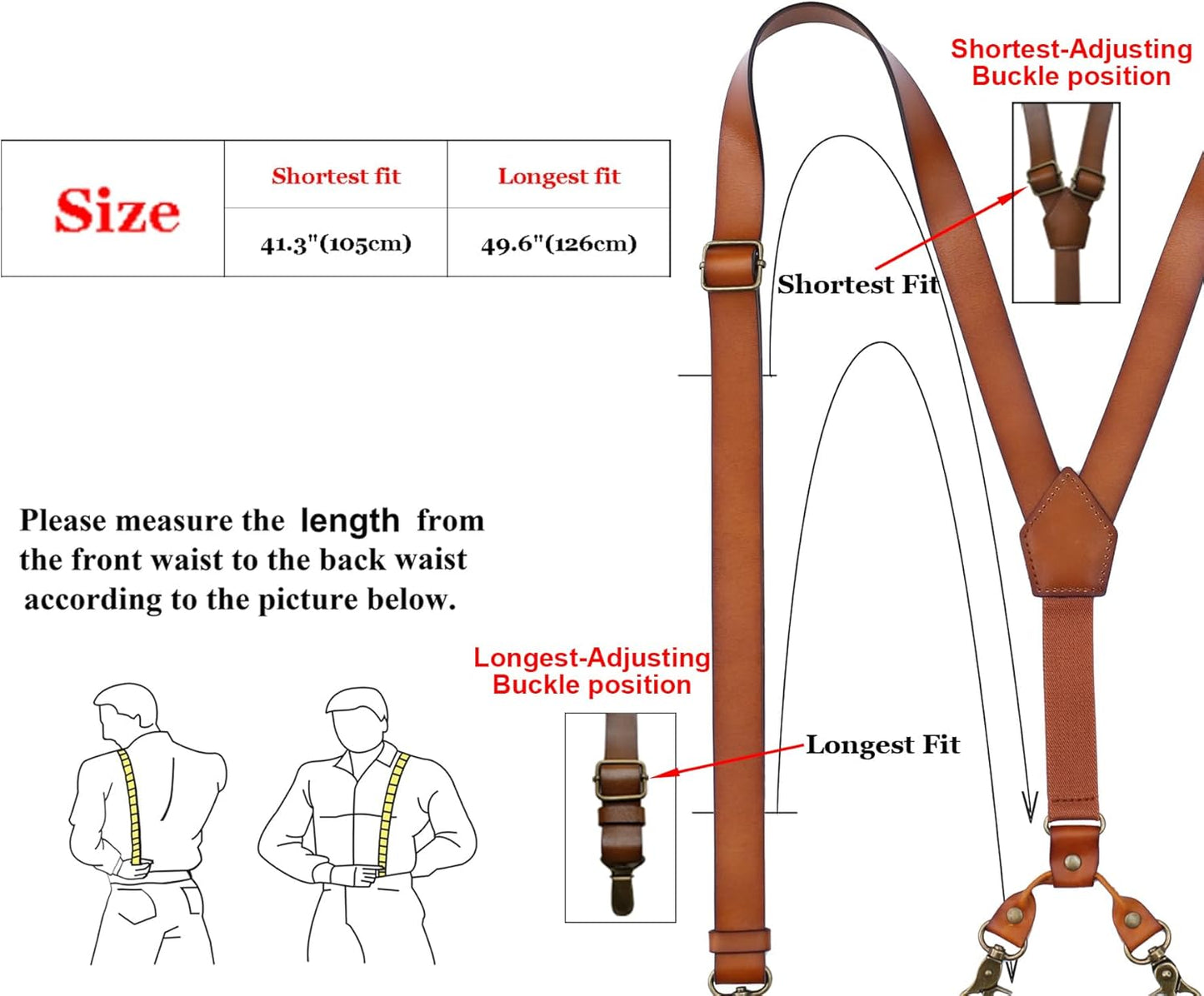 Leather Suspenders for Men Y Back Design Adjustable Suspender with 4 Metal Clips Groomsmen Gift Wedding Brown