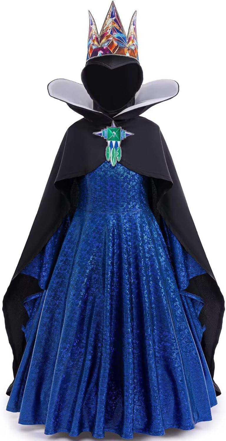 Evil Queen Costume for Girls Halloween Cosplay Clasic Dress Up 4PCS Set
