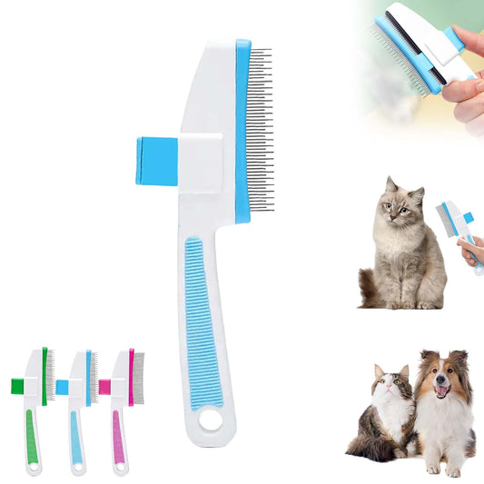 Pet Hair Removal Comb Flea Comb, Cat Brush with Release Button, Cat Grooming Brushes for Indoor Cats Shedding, Cleaning Shedding Pet Hair Remover for Dogs Cats Pet Grooming Brush Tool (Blue, 1PC)