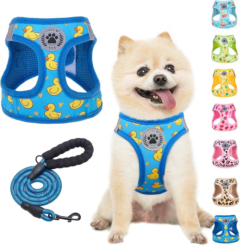 BEAUTYZOO Plaid Dog Harness and Leash Set for XS S Pets, Step-in No Choke No Pull Soft Mesh Vest Harness, Reflective for Extra-Small/Small Medium Puppy Dogs and Cats, Beige S