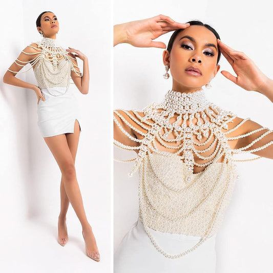CCbodily Pearl Body Chain Bra - Fashion Shoulder Necklaces Bra Chain Body Jewelry