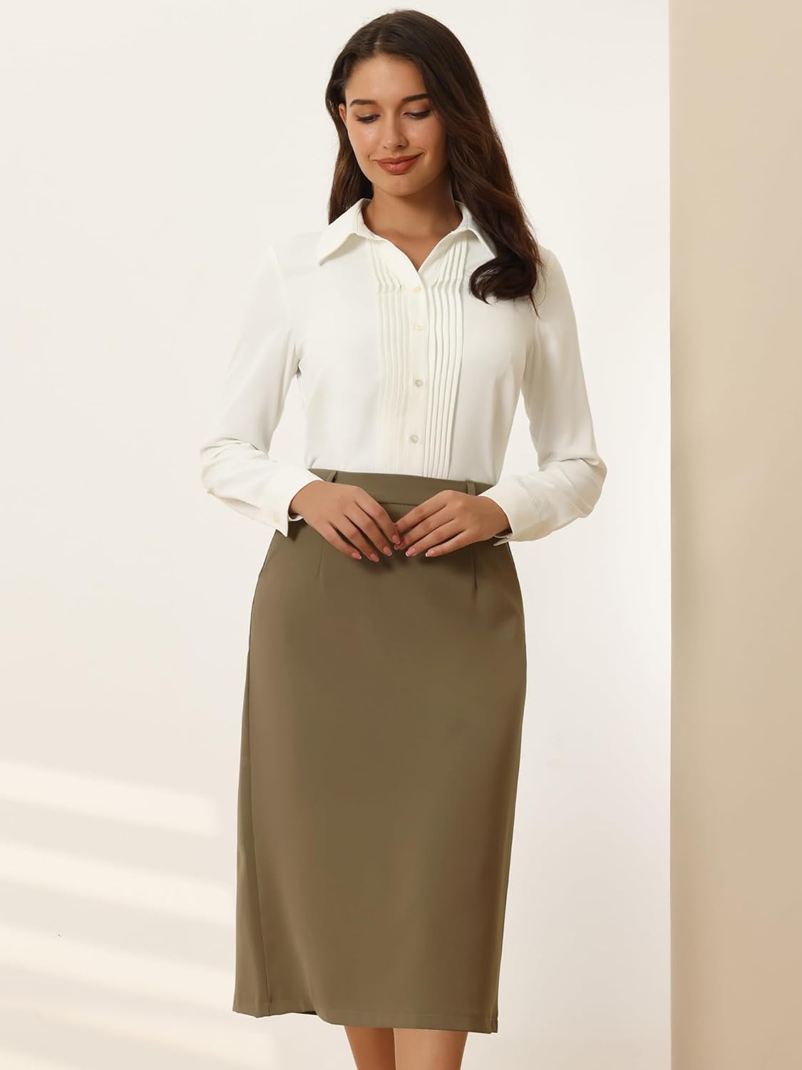 Women's Pencil Skirt High Waist Split Back Work Midi Skirts