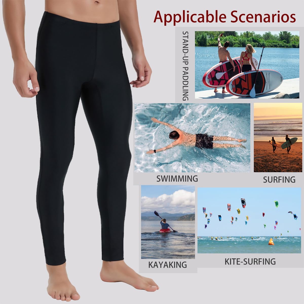 Ubestyle UPF 50+ Men's Active Surfing Water Leggings Swim Pants Swim Tights Beach Pants Sun Protective