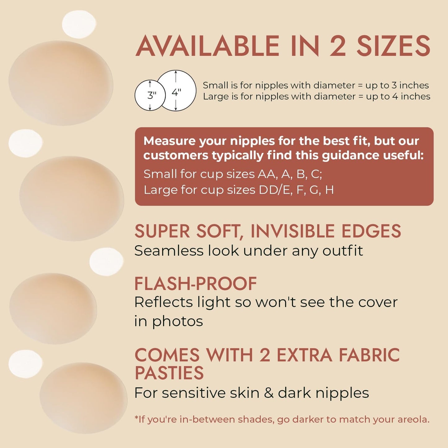 Nipple Cover - Available in 6 Skin Tones, Adhesive Silicone Reusable Pasties, Covers Stickers