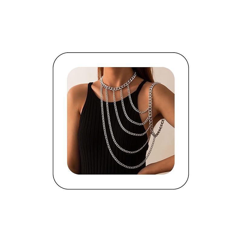 YienDoo Sexy Harness Body Chain Boho Gold Necklace Choker Shoulder Chain Multi Row Chunky Cuban Arm Chain Unique Layered Shoulder Necklace Body Chain Jewelry Accessories for Women