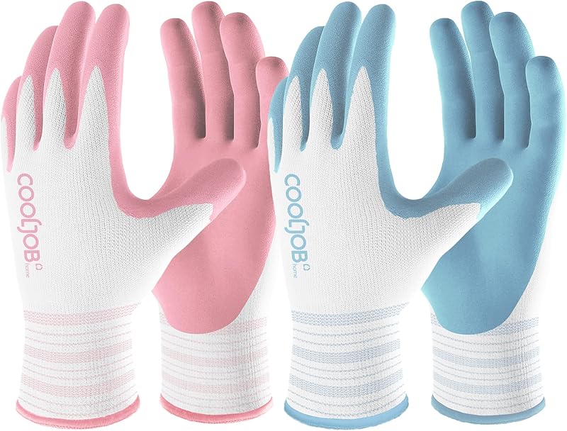 COOLJOB 6 Pairs Gardening Gloves for Women Ladies, Breathable Rubber Coated for Yard Garden, Outdoor Indoor Protective Work, Medium Size, Lavender Purple & Apple Green
