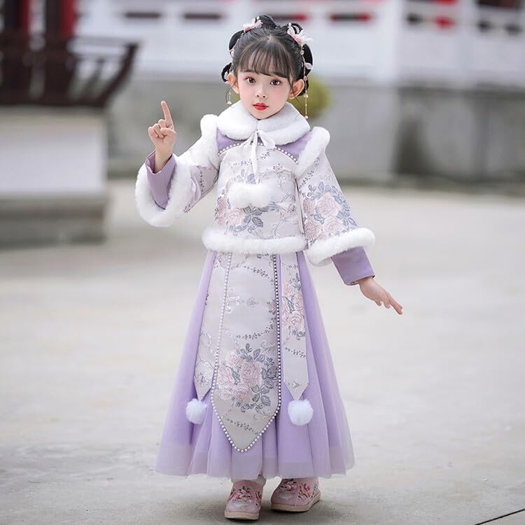Mädchen Winter Hanfu Rock Anzug Kinder Verdickter Retro Hanfu Chinesischer Traditioneller Hanfu Kleid 2PCS Sets Größe 110-160 für 3-13 Jahre