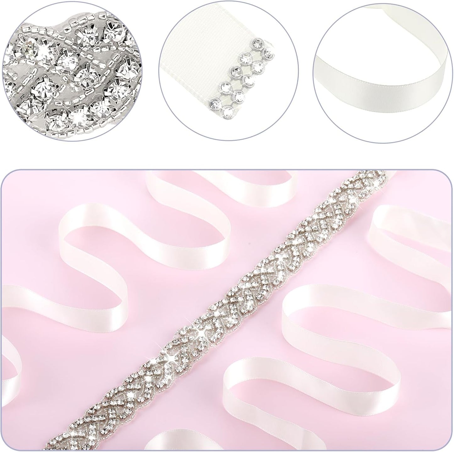Handcrafted Bridal Rhinestone Wedding Waist Belt for Women, Bling Crystal Belts Glitter Ribbon Belt for Jeans Dress