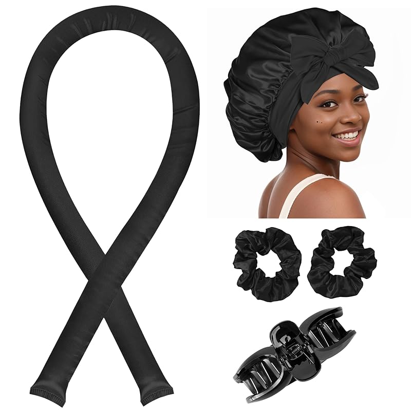 Heatless Hair Curler,Blowout Heatless Curls Overnight,No Heat Curling Rod Set with Satin Bonnet for Sleep in,Pink