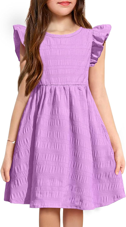 Arshiner Girls Dress Casual Ruffle Sleeveless A Line Summer Dresses with Pockets 4-12 Years