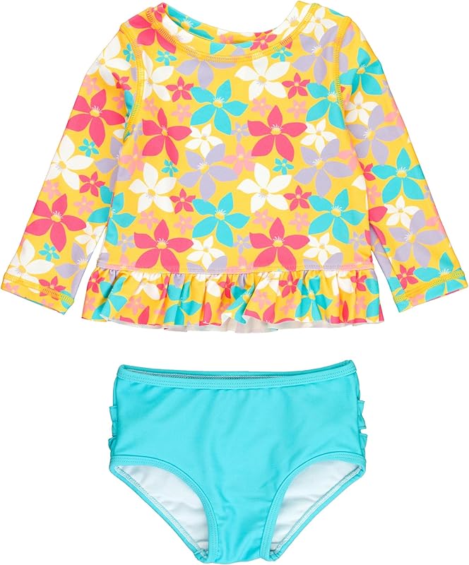 RuffleButts Baby/Toddler Girls Long Sleeve Rash Guard UPF50+ Sun Protected Bikini Swimsuit