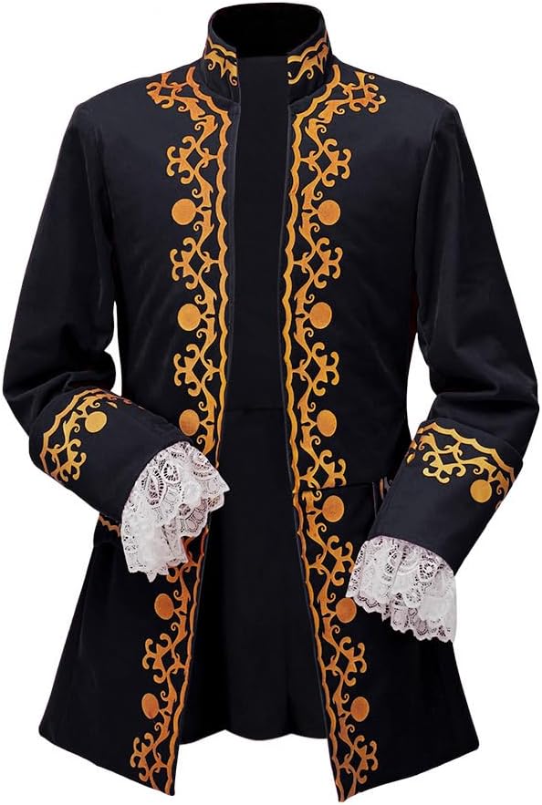 CosplayDiy Men's Colonial Military Tailcoat Costume 18th Century Medieval Regency Tailcoat Jacket