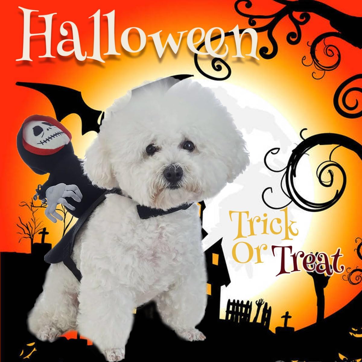Dog Costumes Halloween Funny Dog Ghost Riding Costumes Novelty Pet Ghost Saddle Apparel Grim Reaper Rider Style Outfit for Small Medium Dogs Cats (Small)