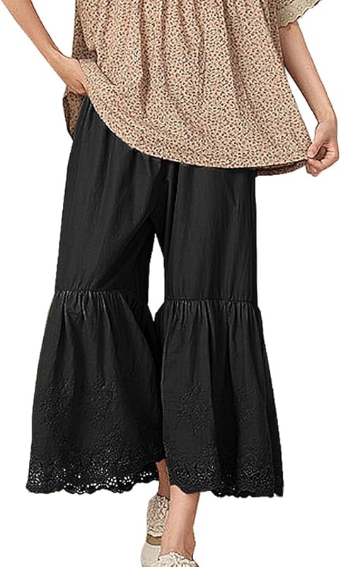 Vintage Lace Pettipants Slips Embroidery Flower Womens Lightweight Cotton Linen Bloomer Shorts Lounge Short Pants