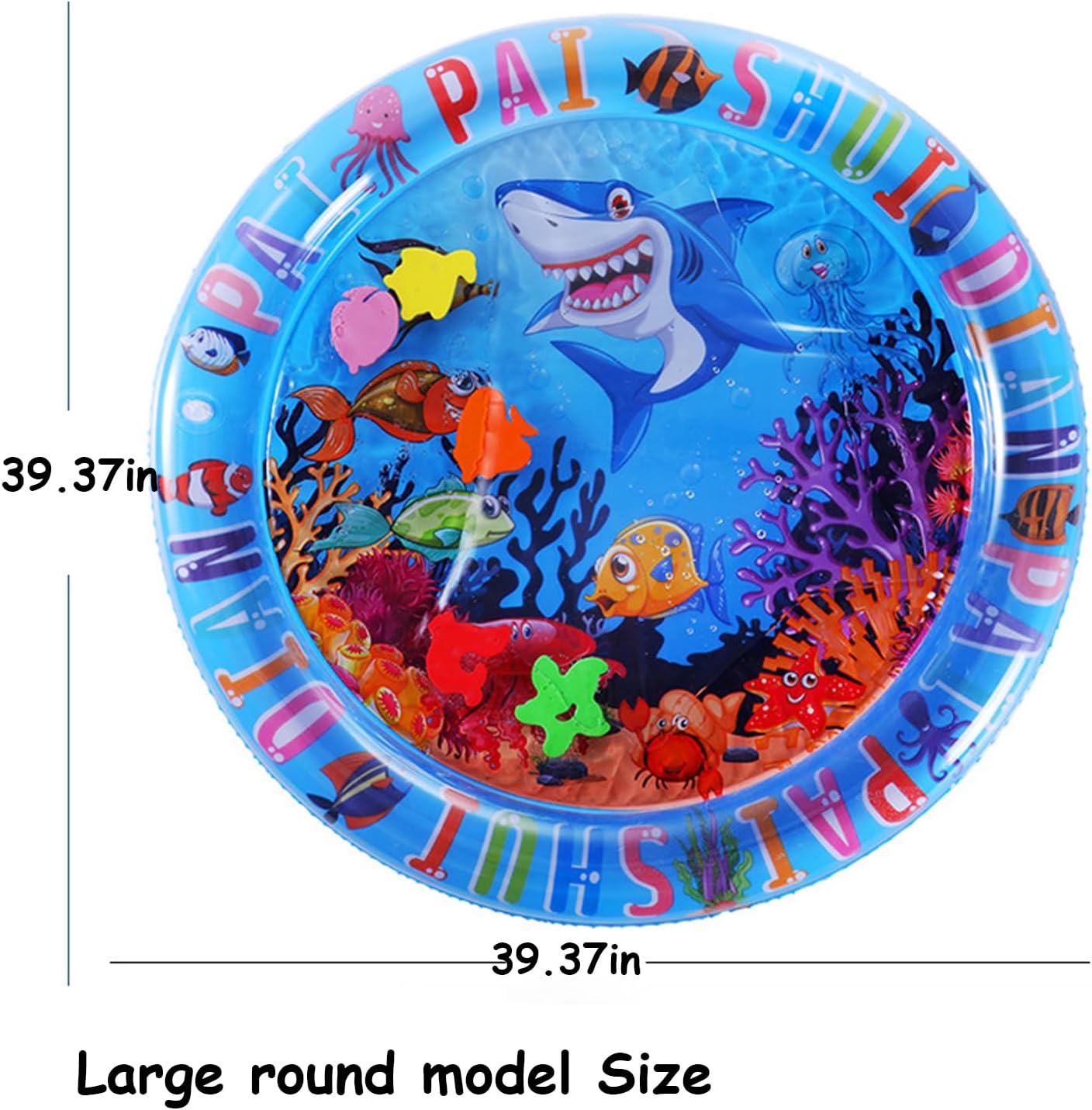 Pet Water Bed, Thickened Water Sensory Play Mat for Cats Dog, Waterbed Toy with Fish, Washable Inflatable Playmat, Puncture Proof Cooling Mat for Pet, Feel Cool Comfort (Large Round Model C)