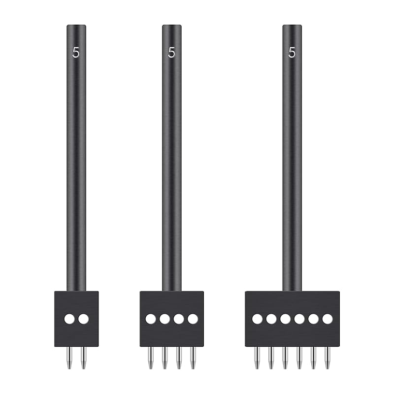 3Pcs Prong Punch Tool Set for Leather Crafts, 2/4/6 Prong Round Hole Tooth Punches, Ideal for DIY Diamond Lacing & Stitching, with 6MM Row Hole Punch - Essential Leather Craft Kit