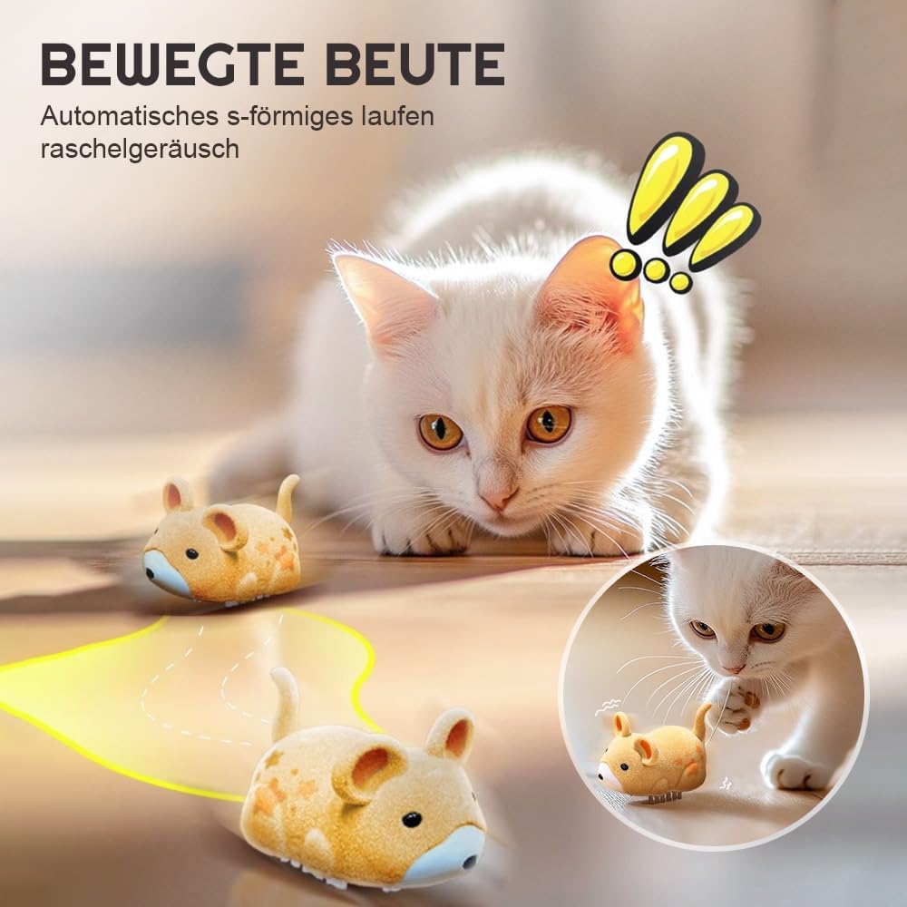 Katzenspielzeug Maus Elektrisch, 2025 Neu Interactive Electric Hamster Cat Toy, Selbst bewegen Hindernisse vermeiden Interaktives Katzenspielzeug Selbstbeschäftigung (Gelb + Kaki + Grau)