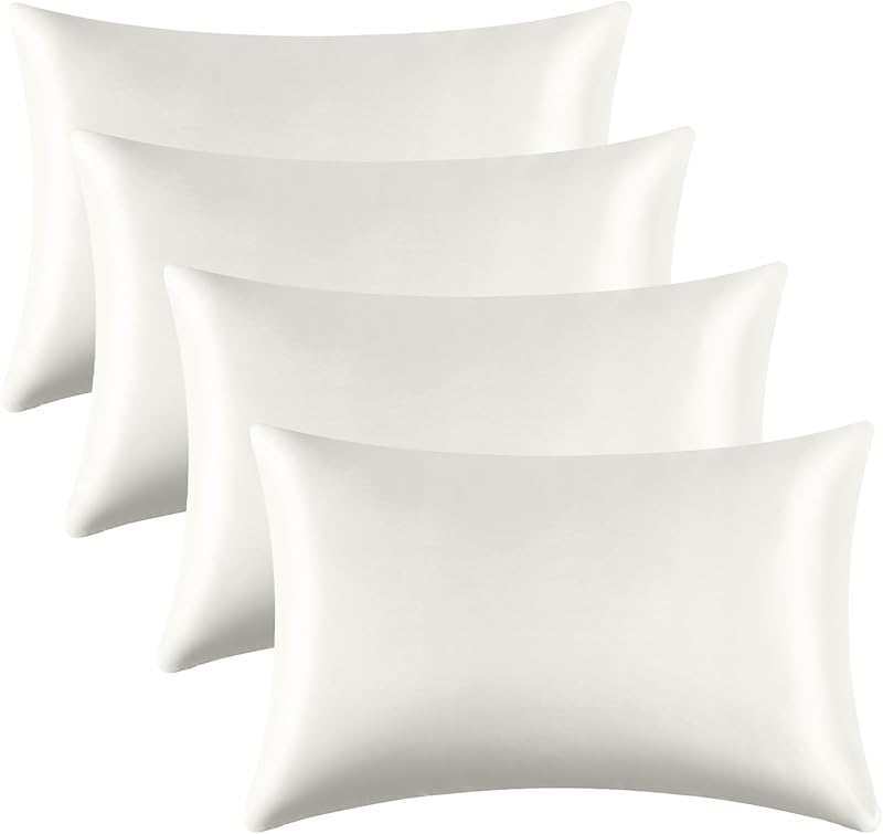 Satin Silk Pillowcases for Skin and Hair,Set of 2 Satin Pillow Cases for Women with Envelope Closure,Soft Breathable Smooth Cooling Silk Pillow Covers for Gifts，Solid Black，Queen (20" x 30")