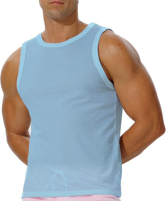Men's Mesh Workout Tank Top Fitted Sleeveless Shirt for Casual Gym Muscle Training