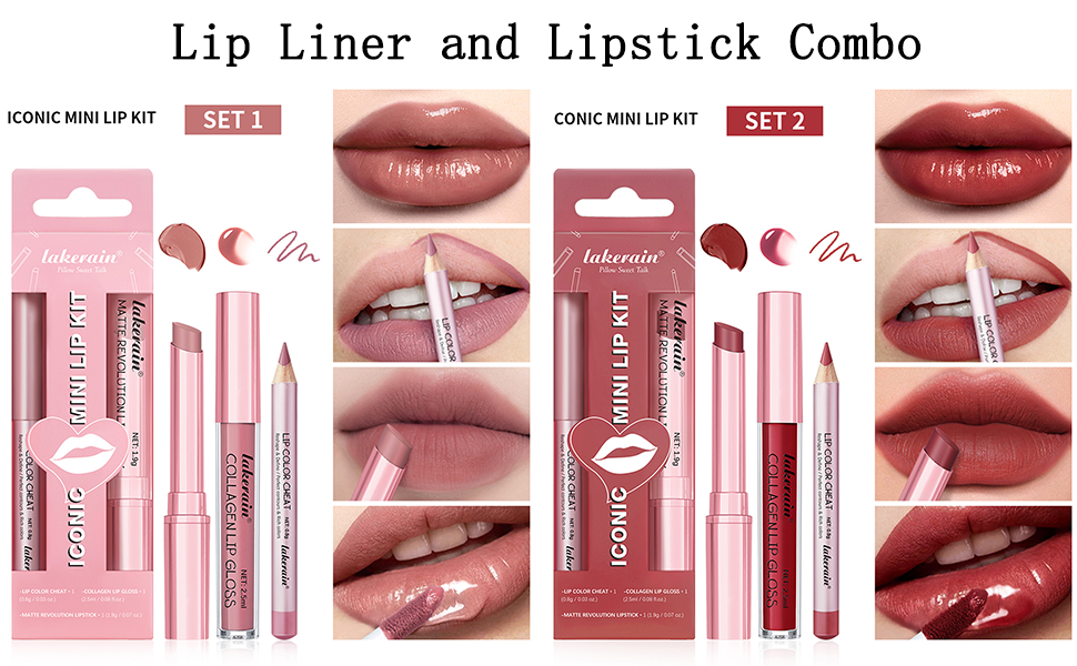 3PCS Lip Liner and Lipstick Combo Set - Matte Lip Liner Pencil, Velvet Matte Lipstick & Hydrating Collagen Lip Gloss - Long-Lasting, Smudge-Proof, High Pigment Nude Brown Lip Makeup Kit (Set 2, 3)