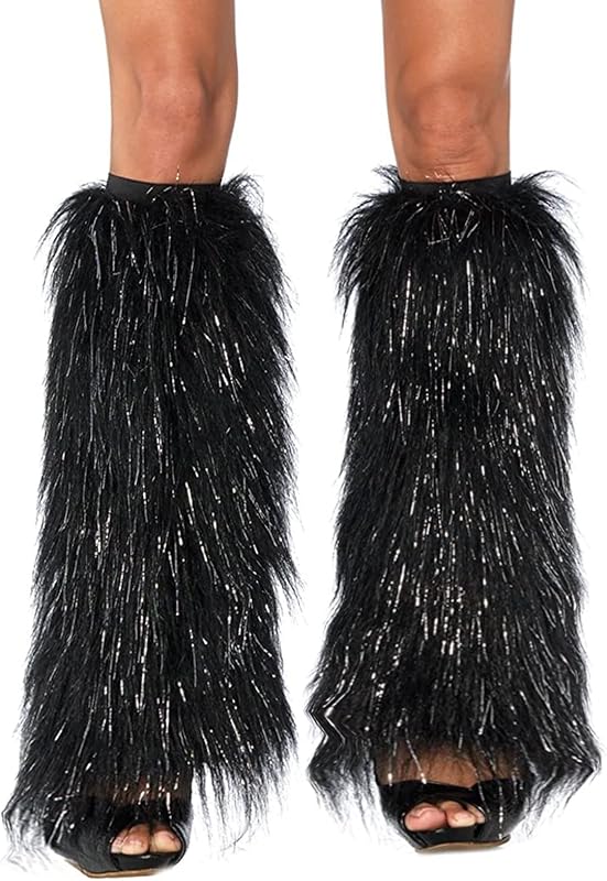FHQHTH Fuzzy Faux Fur Leg Warmers Fur Heels Long Boots Cuff Cover has Elasticity One Pair Dionysia Boot cover Carnival 18"