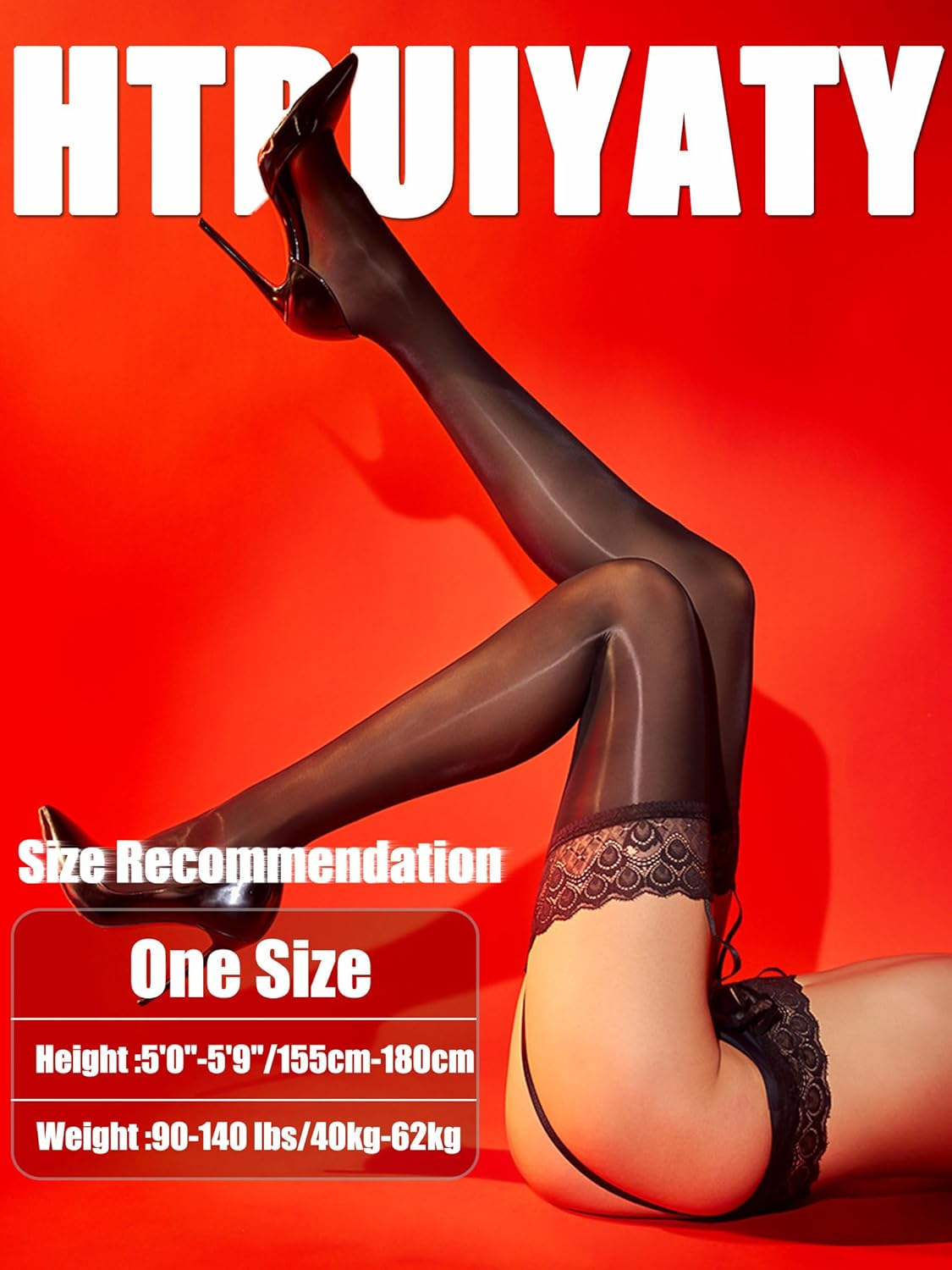 HTRUIYA Garter Stockings for Women Shiny Suspender Stockings Tights Lace Top Sheer Thigh High Silicone Control Pantyhose