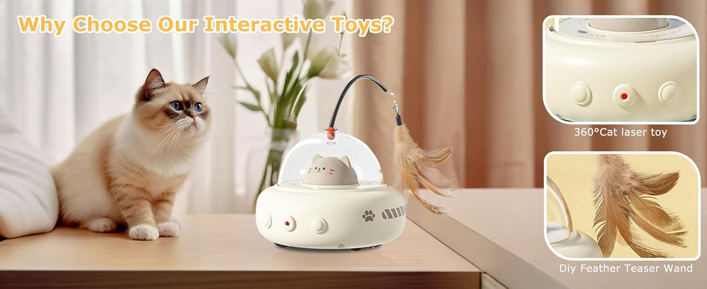 hooroor Laser Cat Toy for Indoor Cats,2 in 1 UFO-Vehicle Automatic Motion with Feather,Rechargeable Electronic Smart Sensor,Interactive Toys for Bored Cats\/Kittens\/Dogs,Ideal Gift for Pet Lover