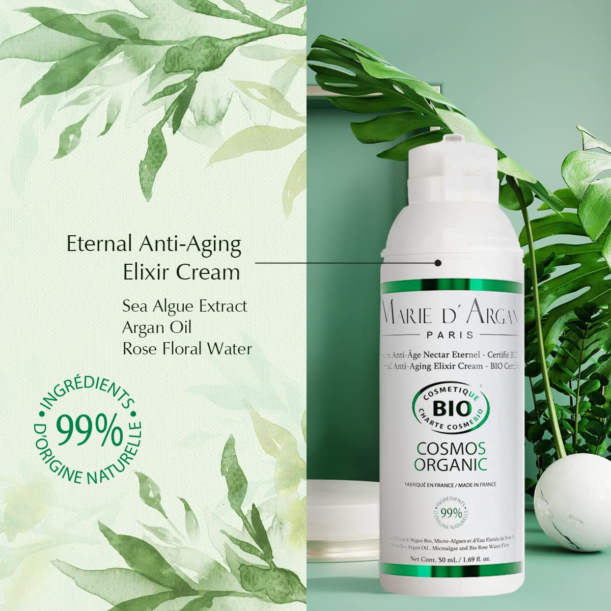 MARIE D'ARGAN Eternal Anti-Aging Elixir Day Cream 50 ml Organic, Vegan, Anti-wrinkle, Moisturizes, Regenerates, Dry skin, Mature skin