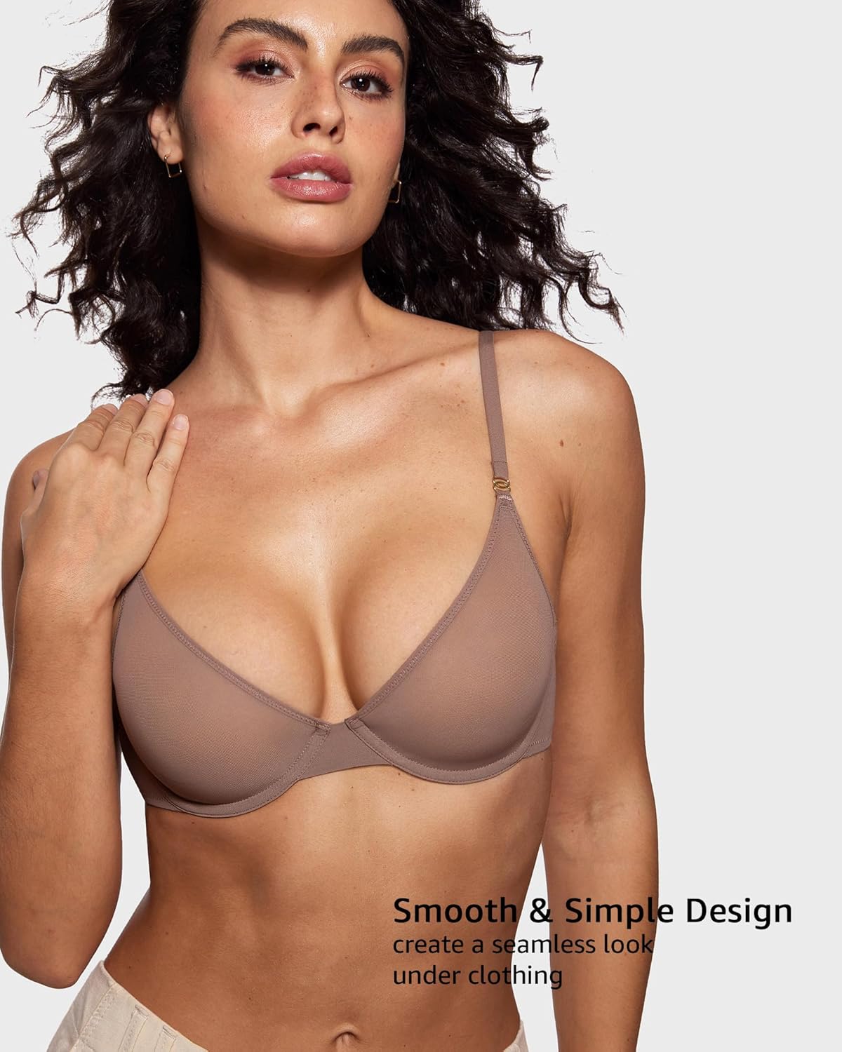 INLYRIC Women's Cosnufy Sheer Balconette Bra Demi Unlined Plunge Mesh See Through Sexy Bras Underwire