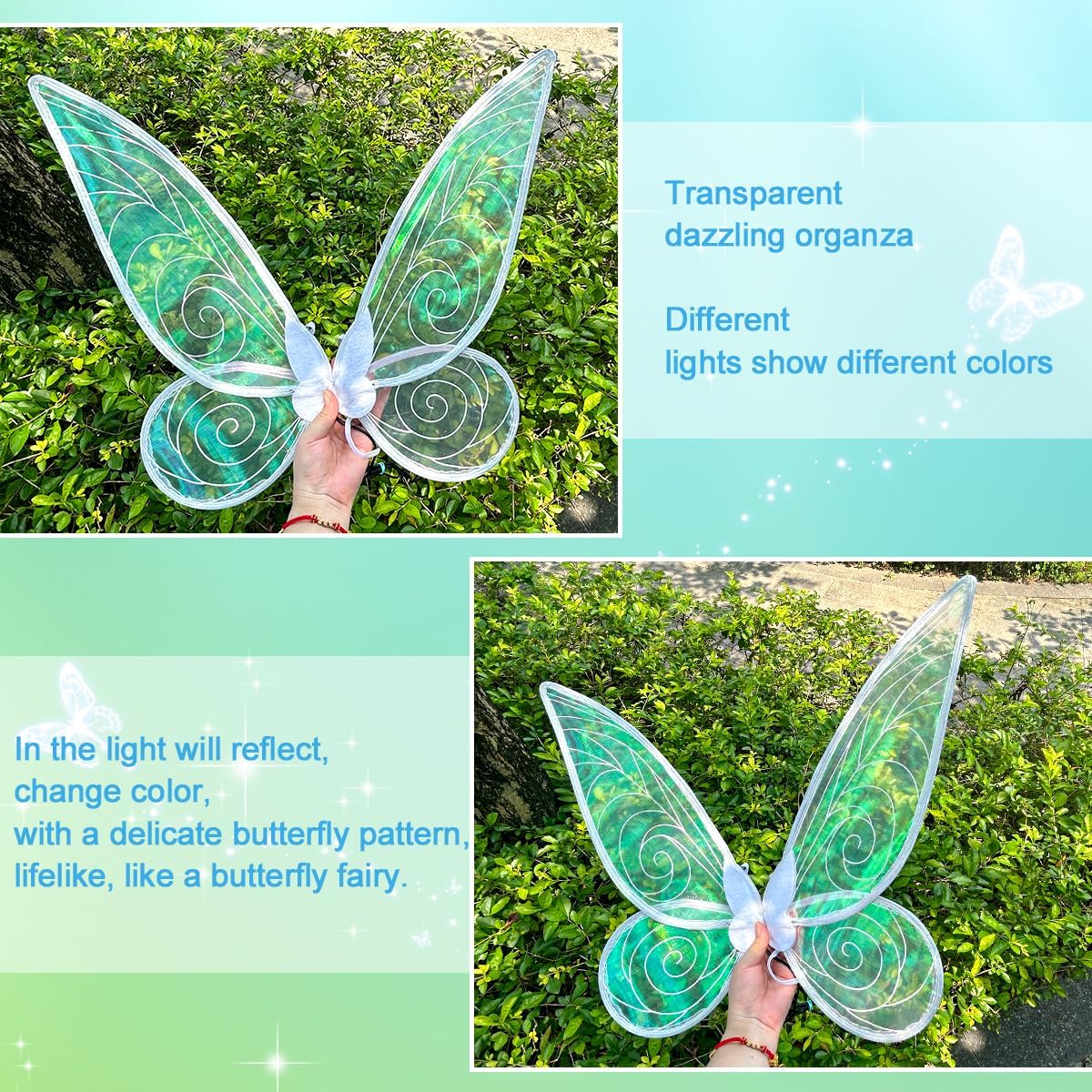 quescu Fairy Wings for Adults,Butterfly Wings for Girls,Angel Wings,Fairy Costume for Women Halloween Dress Up Party Favor (White)