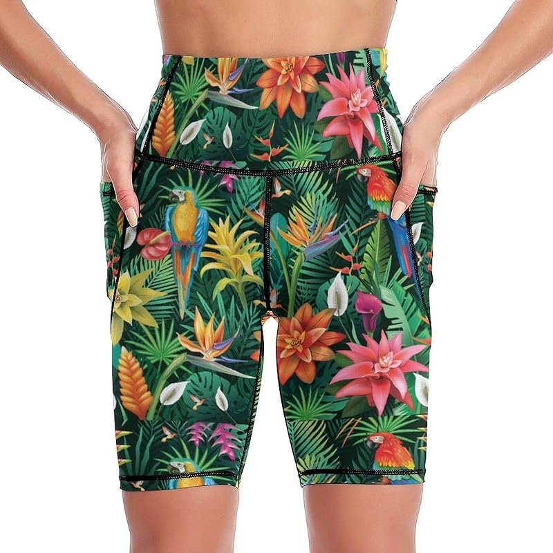 High Waist Workout Yoga Shorts for Women with Pockets Tummy Control Yoga Leggings Running Gym Biker Shorts