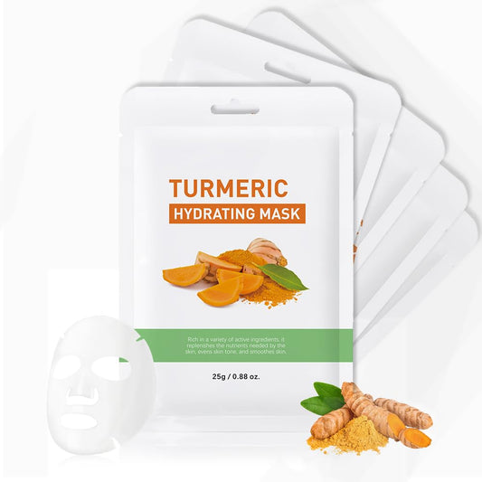 5 Packs Turmeric Hydrating Mask Face Sheet Mask for Ance, Restore Fragile Skin, Soothes Post-Sun Skin, Moisturizing & Firming Face Masks Skincare, Facial Mask Sheet Masks for Oil Control