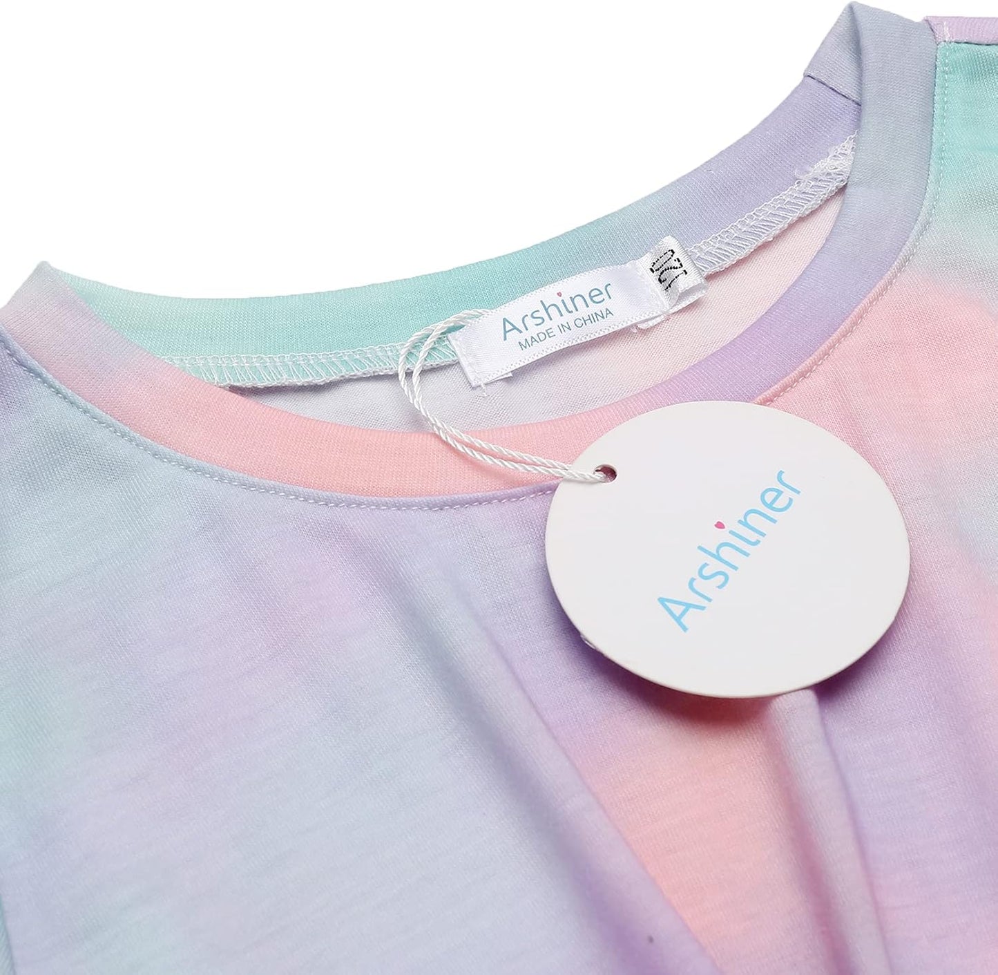 Arshiner Girls T-Shirts Twist Front Kids Summer Printed Round Neck Short Sleeve Tops Casual Fashion Tee Shirt for Girls 5-12 Years