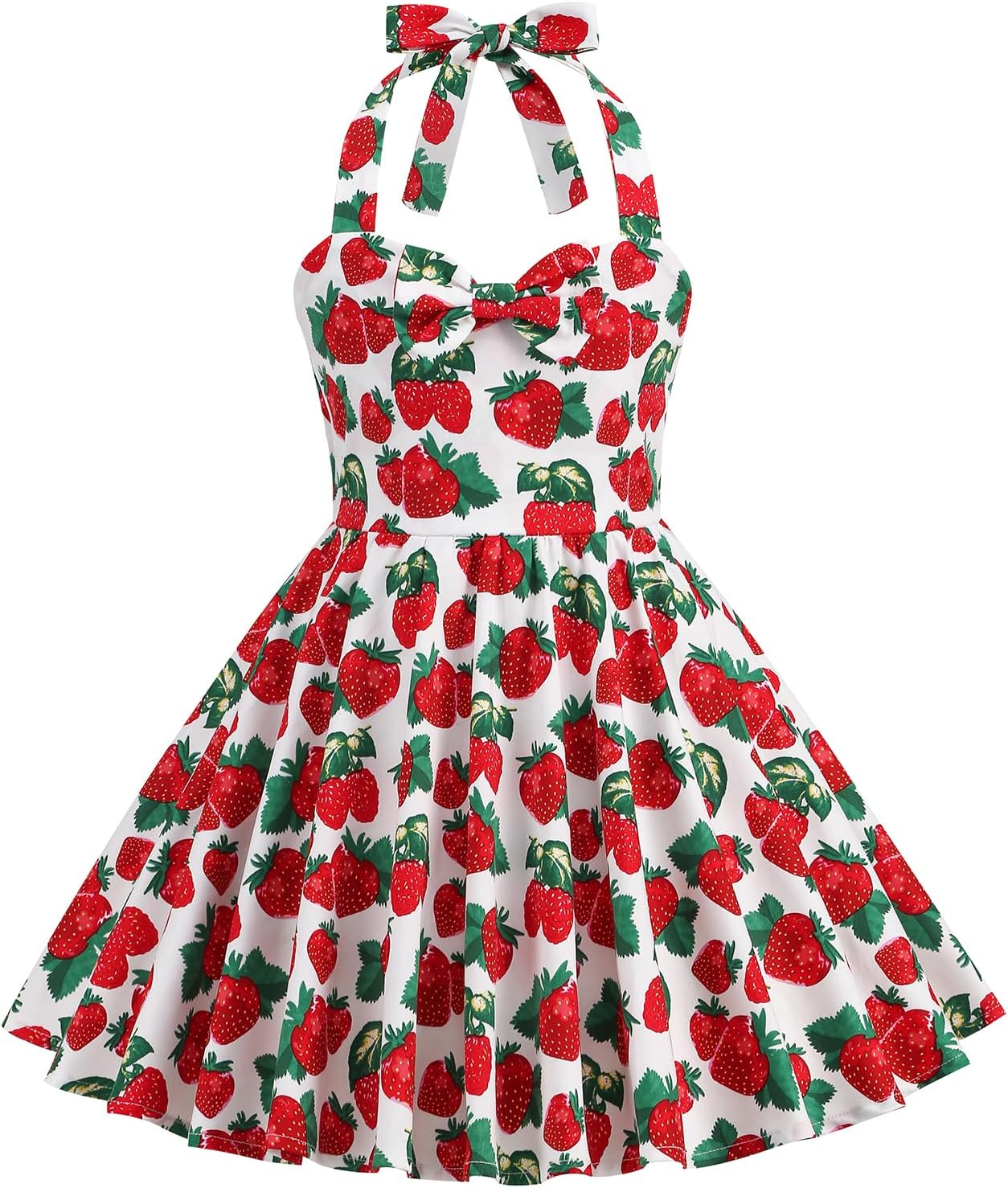 1950s Vintage Dresses for Girls Halter Dress Sleeveless Bowknot Heart Neck 4 - 12 Years - TrendyLookz