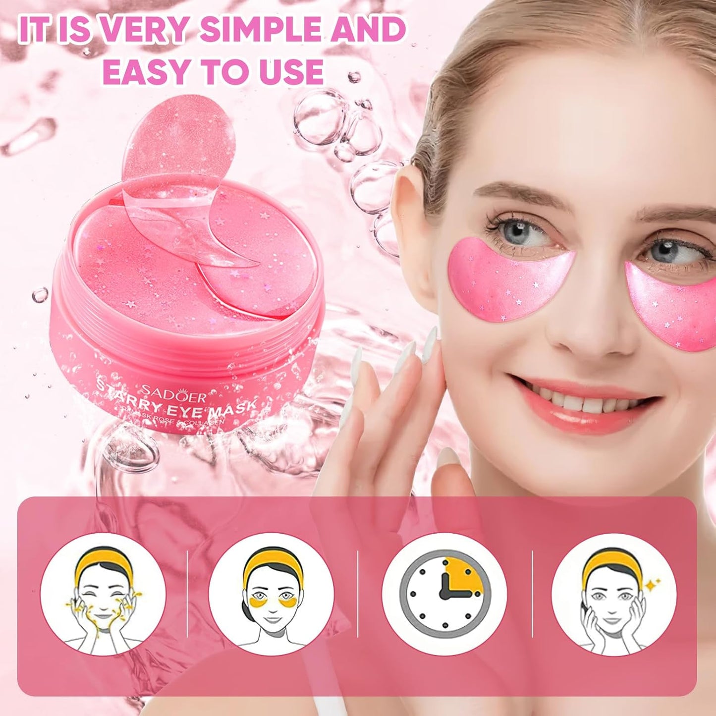 Brightening Eye Masks-120 PCS,Under Eye Patches for Puffy Eyes & Dark Circles Treatments with Hyaluronic Acid,Reduce Wrinkles and Fine Lines Undereye(Rose)