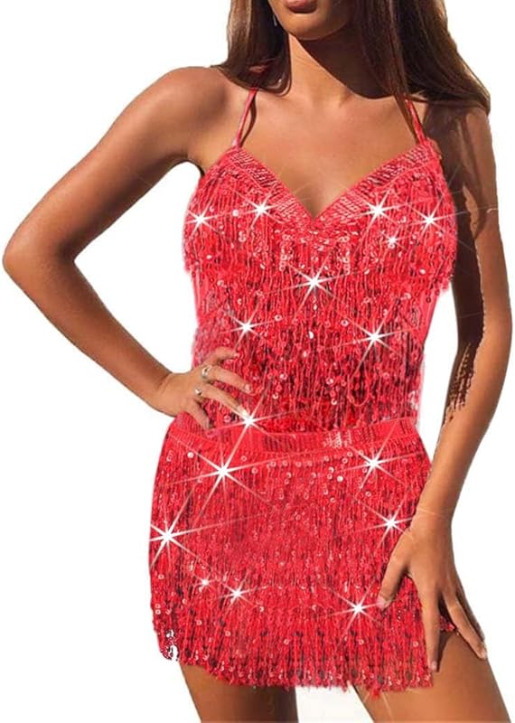 EARENT Fringe Belly Dance Costume Skirt Sequin Skirts Sets for Women