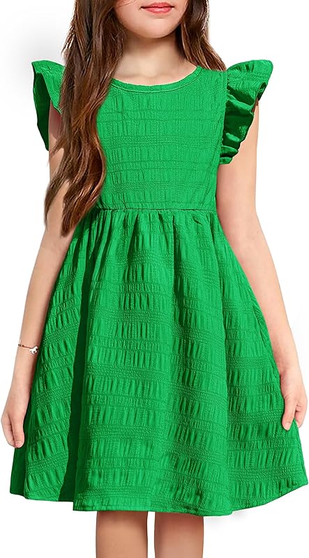 Arshiner Girls Dress Casual Ruffle Sleeveless A Line Summer Dresses with Pockets 4-12 Years
