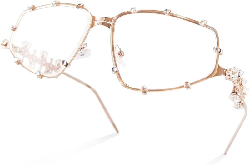Y2K Futuristic Blue Light glasses for Women, Retro 90s Narrow Rectangle Eyewear with Diamond LA047