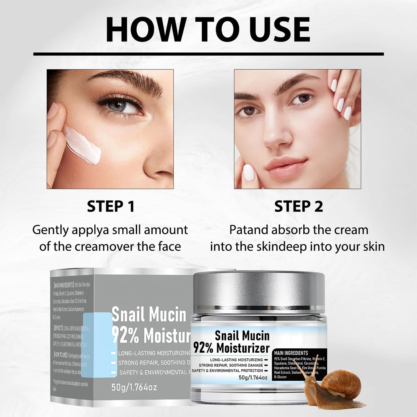 Snail Mucin 92% Moisturizer Daily Face Moisturizer,Hydrating Repair Face Gel Cream, Baba de Caracol Original, Advanced Snail 92 All In One Cream