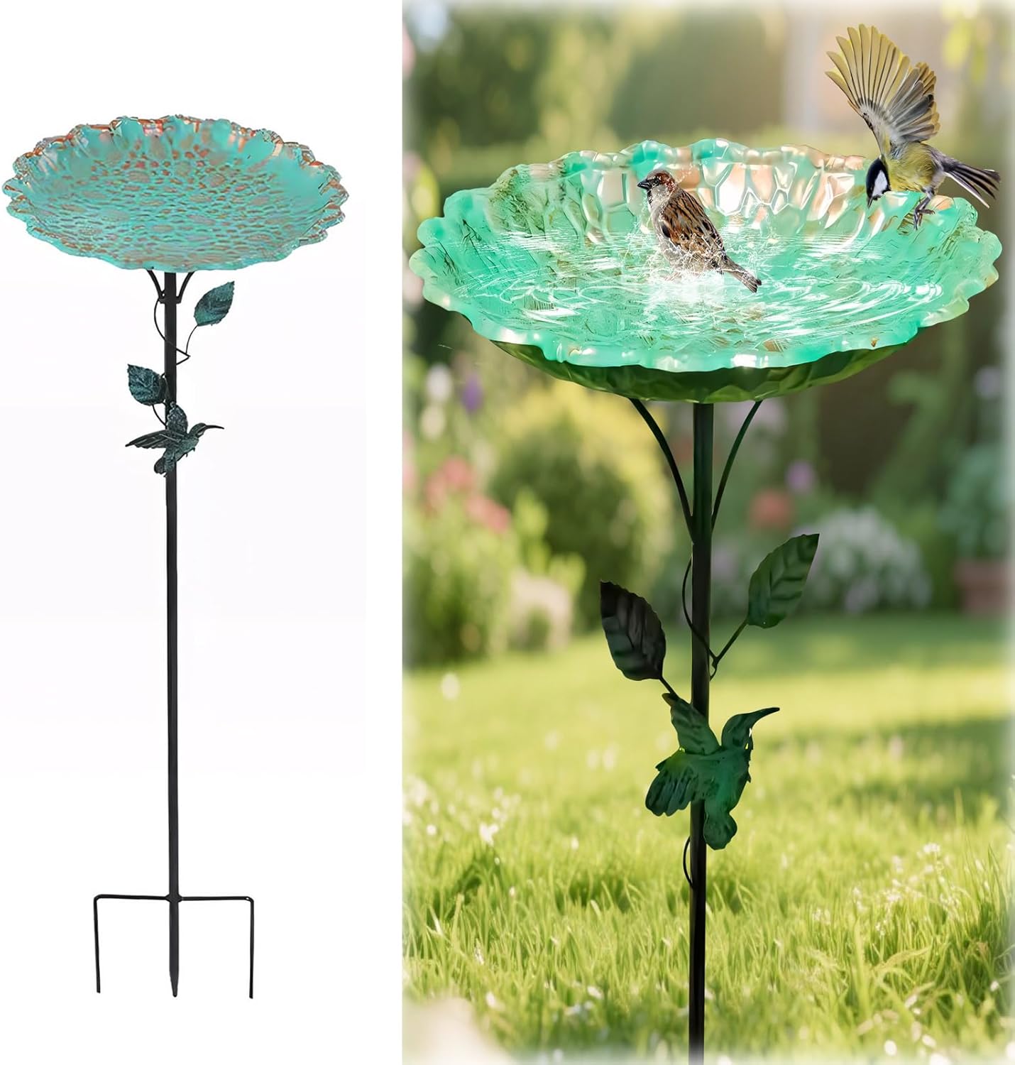 Vogelbad für Garten Metall Vogeltränke Stehend Garten Deko Groß 82cm, Wasserschale für Wildvögel, Wassertränke Für Vögel, Gartendeko Draußen, Wasserstelle, Vogeltränke Winterfest Frostsicher (B)