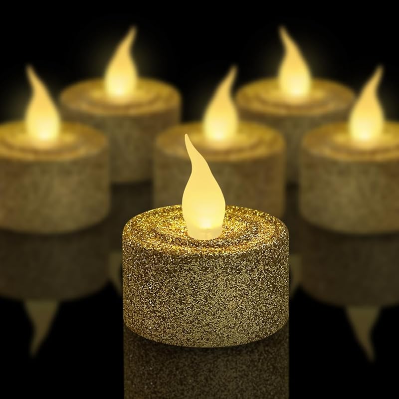 FURORA LIGHTING Pink Glitter LED Tealight Candles Pack of 12, Flameless Flickering Tealight Candles for Home Décor, 1.5’’(W) x 1.65’’(H), Battery Operated