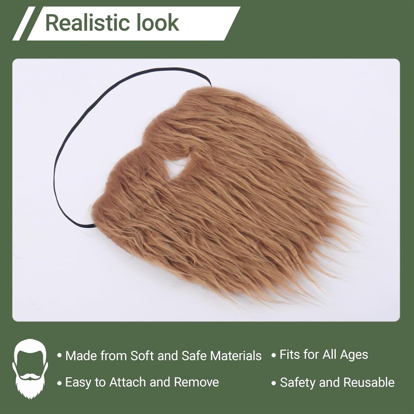 Fake Mustache for Men Fake Beard with Elastic Band for Adult Costume Facial Hair for Cosplay Party