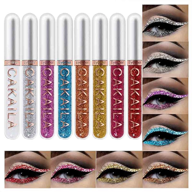 evpct 2Pcs White Black Liquid Eyeliner Set Waterproof White Eye Liners for Women Eyes Wing Eyeliner Stamps Shapes Colored Eyeliner delineador de ojos a prueba de agua contra el agua blanco para ojos