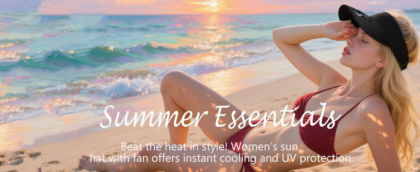 Sun Visors Hat with Fan for Women - Fan Visor Hat - Three Gear Mediation and Large Area Sun Protection