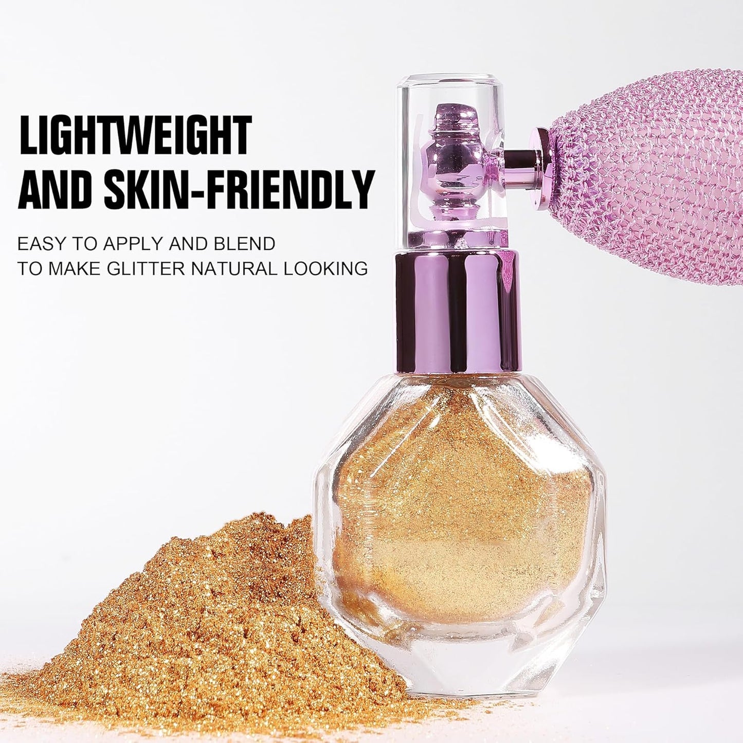 Shimmering Highlighter Powder Spray, Sparkle Powder High Gloss Spray for Face Body & Hair, Long-lasting Glitter Waterproof Face Highlighter Spray for Women Party or Daily Wear, #02